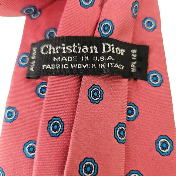 Christian Dior Vintage Silk Tie Turquoise on Pink Lightly Textured 3.25"W x 54" - Picture 5 of 6